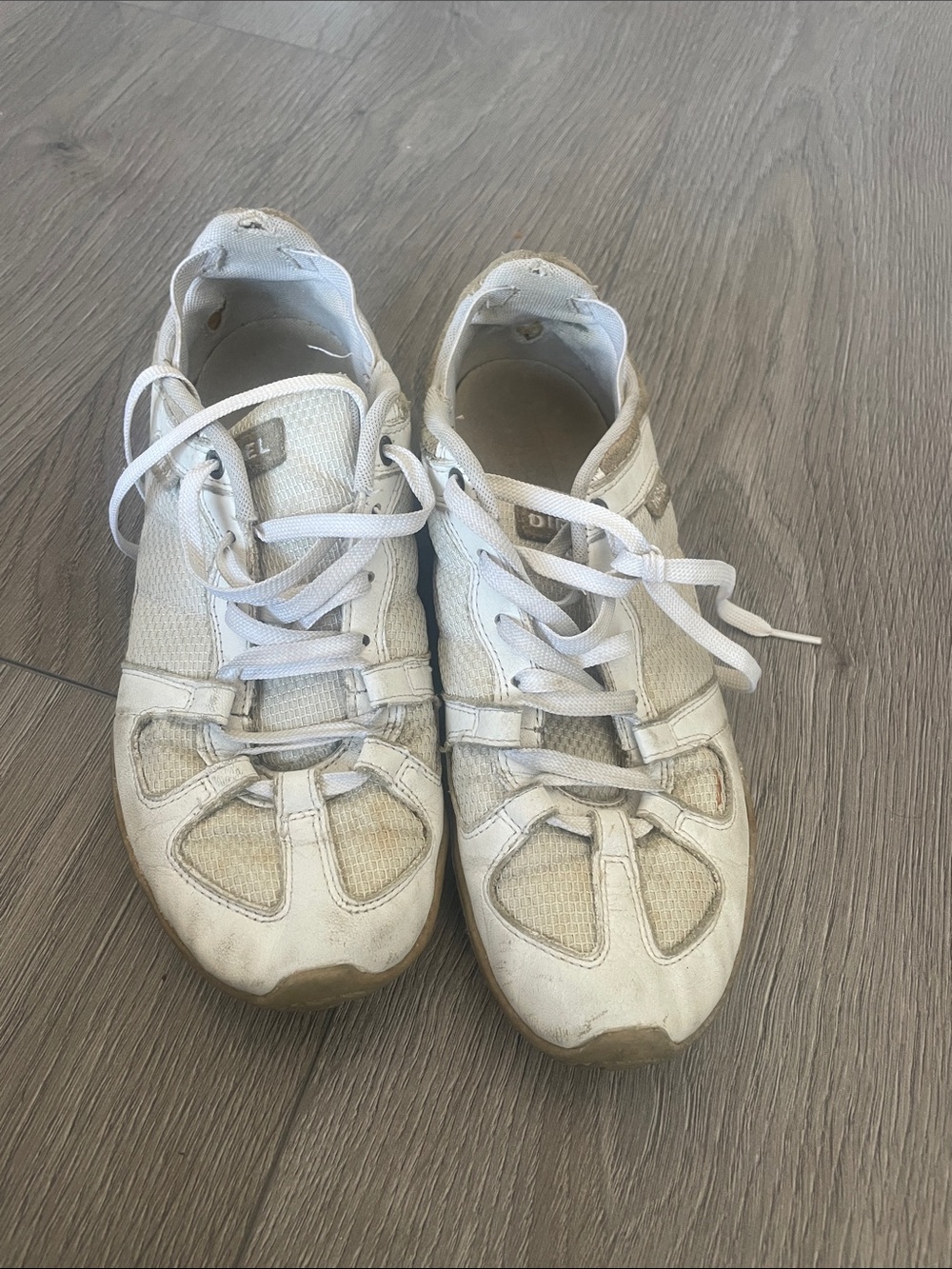 Vintage Y2K Diesel sneakers. White leather and mesh design. Pre-owned